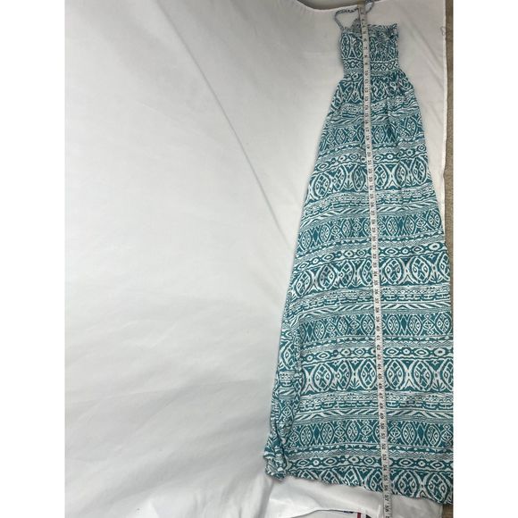 Boho Me NWT Maxi Woven Maxi Dress Teal White Smocked Top Open Back Size L - Picture 12 of 12